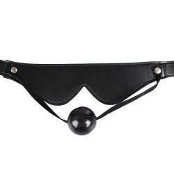 Bondara Black Faux Leather Blindfold with Ball Gag