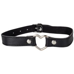 Bondara Black Faux Leather Heart Ring Collar