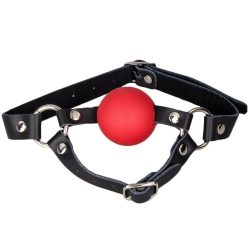 Bondara Black and Red Leather Ball Gag Harness