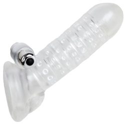 Bondara Clear Textured Vibrating Cock Sleeve with Ball Strap
