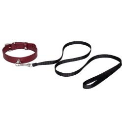 Bondara Red Faux Leather Collar with Leash