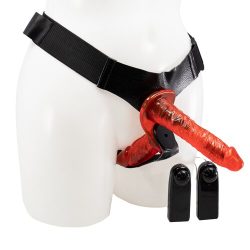 Bondara Two-Timer Red Remote Vibrating Double Strap-On - 7 Inch