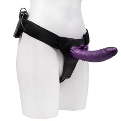 Electric Purple Unisex Hollow Vibrating Strap-On - 7 Inch