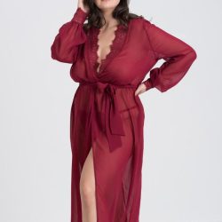 Fifty Shades of Grey Captivate Plus Size Wine Chiffon and Lace Robe