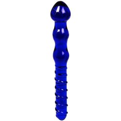 Glacier Glass Blue Ripple and Spiral Dual-Sided Dildo
