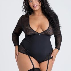 Lovehoney Plus Size Hourglass Black Smoothing Long Sleeve Crotchless Body