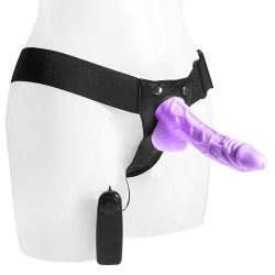 Pearl Purple Unisex Hollow Vibrating Strap On - 7 Inch