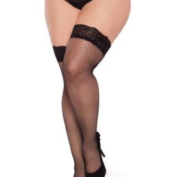 Seven 'til Midnight Plus Size Lace Top Fishnet Stockings with Back Seam