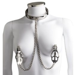 Torment Stainless Steel Collar with Clover Nipple Clamps